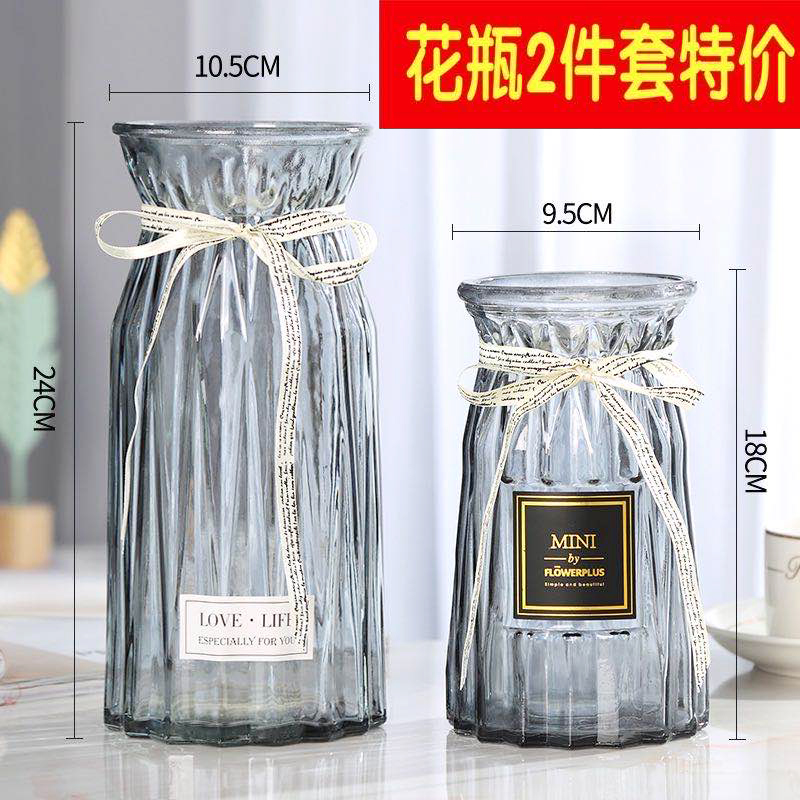 (Two Pieces) Creative Transparent Glass Vase Hydroponics Lucky Bamboo Dry Flower Flower Vase Living Room Decoration