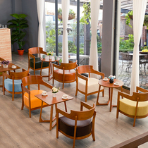 Leisure cafe Tea restaurant Garden table combination Dessert milk tea shop negotiation reception Solid wood coffee table Sofa chair furniture