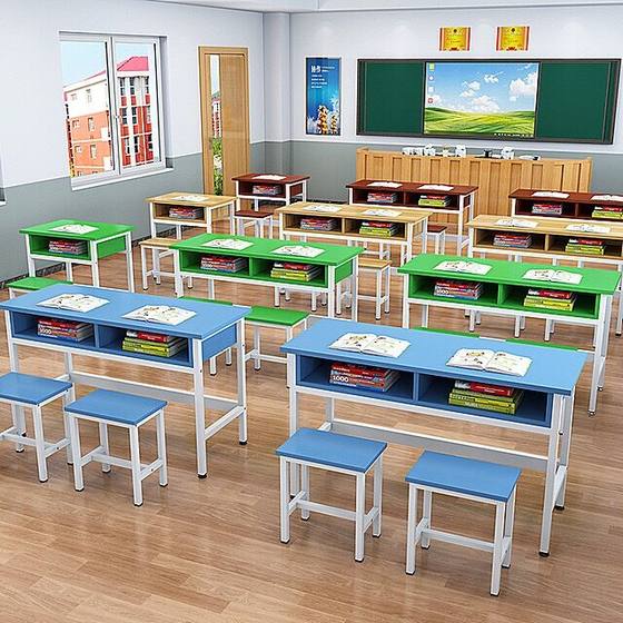 School desks and chairs primary and secondary school students double-decker desk tutoring class training desk cram school with drawer desks and chairs direct sales