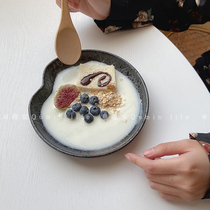 Korean style ins do old black lotus flower plate ceramic Western plate tableware Japanese household dish snack plate