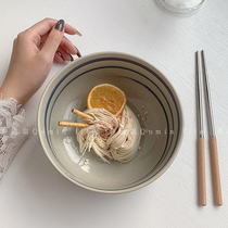 ins ceramic bowl ramen salad bowl retro hand-painted Korean style Big Bowl soup bowl Japanese ramen bowl