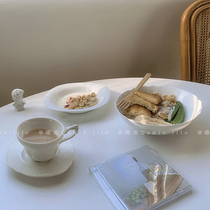Korean ins style pure white Japanese minimalist ceramic tableware retro plate restaurant soup plate rice bowl dish set