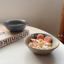 Korean ins Wind colorful black pearl three feet bowl breakfast ceramic soup bowl dry rice bowl