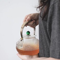 High temperature resistant glass teapot thickened Japanese hammer shape cooking teapot electric kettle copper handle beam pot