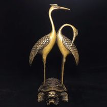 Antique antique bronze miscellaneous collection Fine vintage pure brass crane turtle Home office decoration ornaments