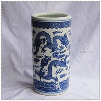 Value recommended Jingdezhen ceramic antique blue and white Five Dragon arrow barrel calligraphy and painting tube insert umbrella tube ornaments special offer