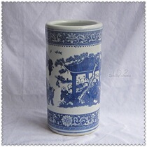 Value recommended Jingdezhen ceramic antique blue and white boy figure quiver drawing tube calligraphy and painting tube insert umbrella tube display special price