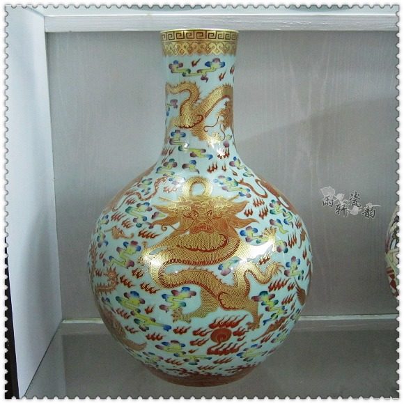 Supervalues Recommended Jingdezhen Ceramic Imitation Ancient Powder Color Hand-painted Principal Ancient Basket 5 Dragons Tutian Ball Bottle Big Vase