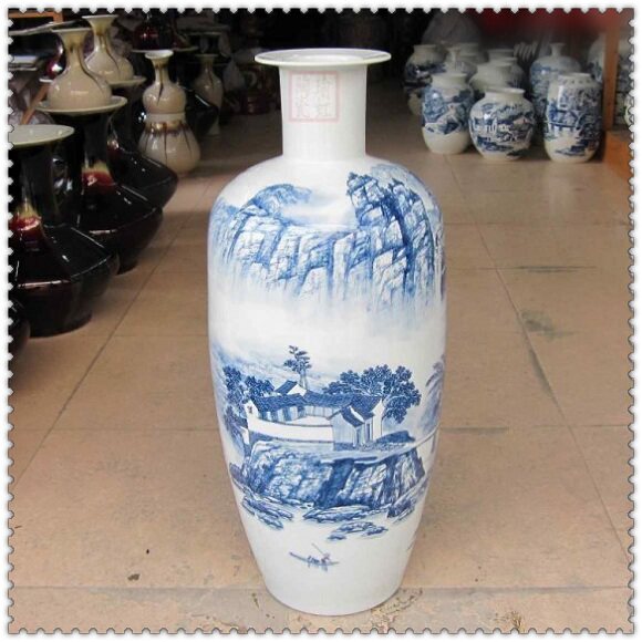 Super value recommendation Jingdezhen ceramics blue and white landscape vase ornaments Wei Xianchun works celebrity masterpieces