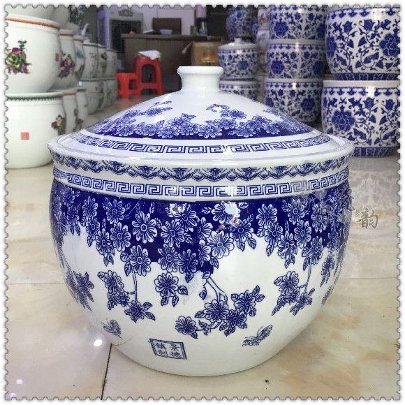 Value recommend Jingdezhen porcelain antique blue and white porcelain decoration daily rice cylinder head jar storage utensils wine lees cylinder