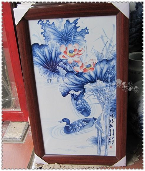 Supervalues Recommended Jingdezhen Ceramic Ceramics Hand Painted Green Flower Decorated with Yiqing Picture Hang Painting Screen Work Special Price