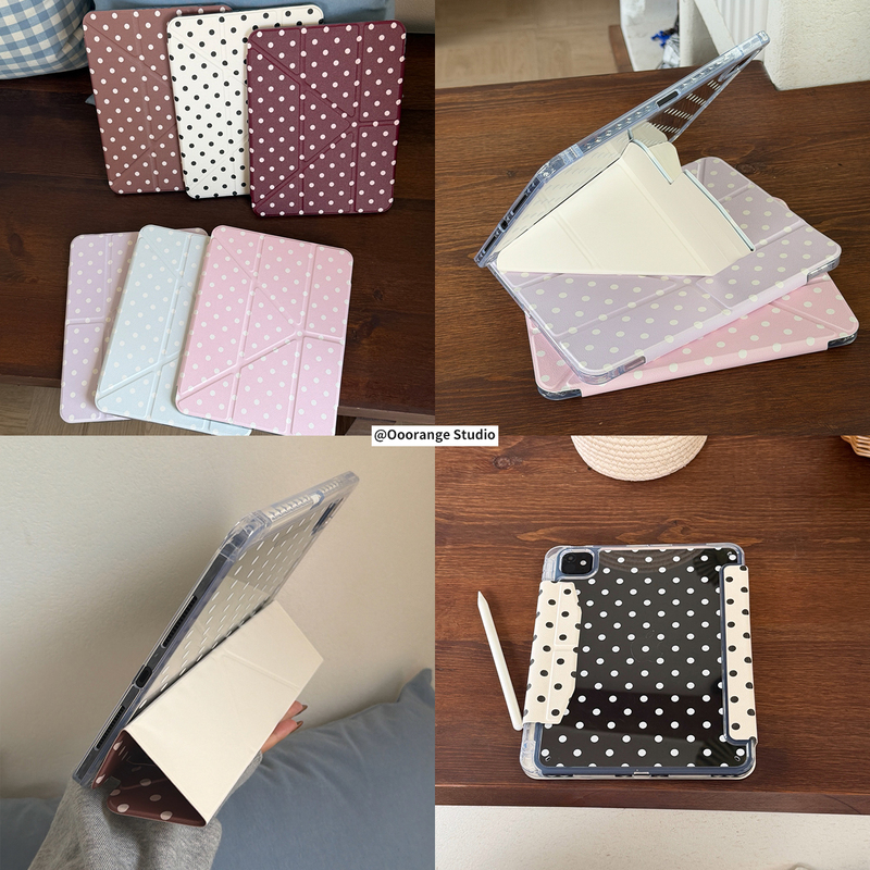 ins Simple Solid Color Polka Dot Magnetic Clasp 3+Y Fold Acrylic Case for iPad 11Th Generation Tablet Protective Case Pro2026 New Model Air8/7/6 10Th Generation with Pen Slot Anti-Bend 11inch Protective Cover