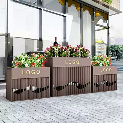 Iron outdoor flower box combination rectangular commercial street flower trough sample house display center green planting box fence flower bed