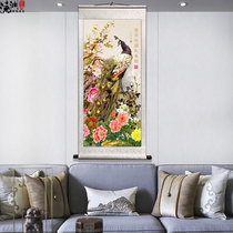  Blooming rich peacock figure Neoclassical porch decorative painting vertical hanging painting Rice paper scroll mounted cloth Antique landscape