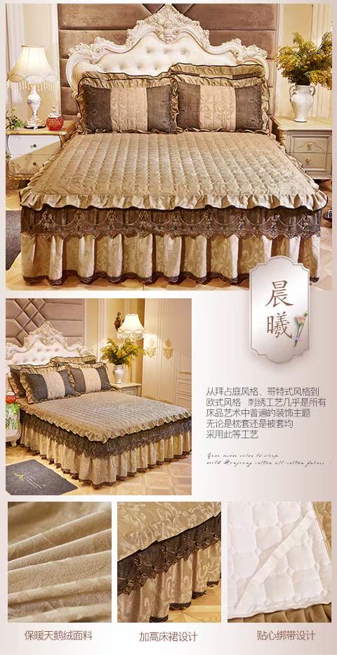 nhung châu Âu giường bông váy dày khăn trải giường ấm mảnh ren Simmons giường bảo vệ nắp trượt Winter - Váy Petti ga giường viền ren