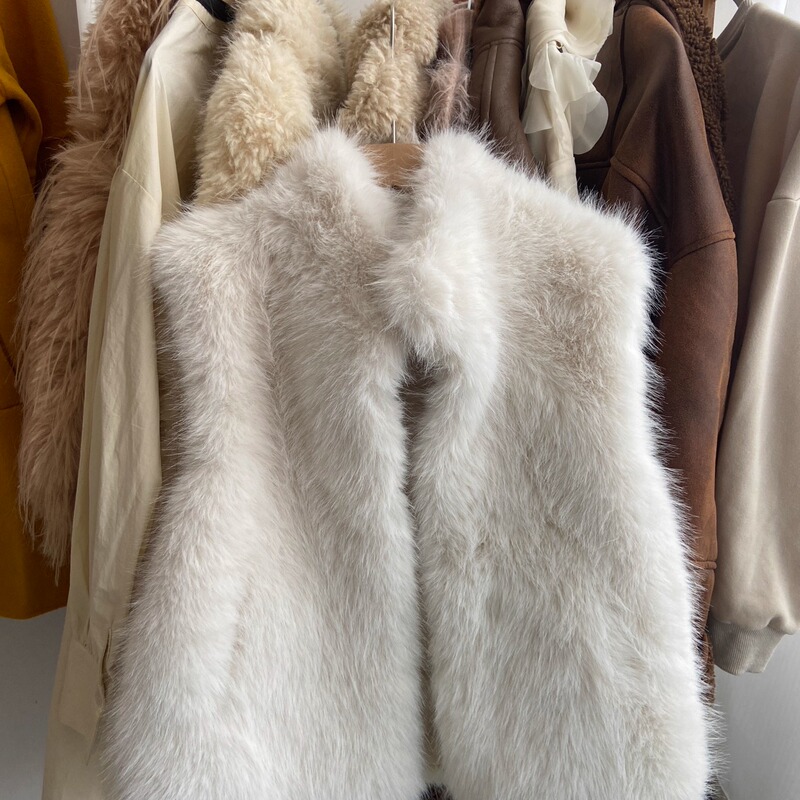 (Actual Photos) Eco-Friendly Fur Integrated Fur Collar Women's Sleeveless Fur Vest