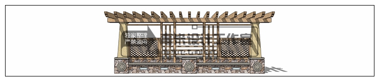 T73 现代廊架SU模型新亚洲新中式花架欧式风雨连廊sketchup景...-7