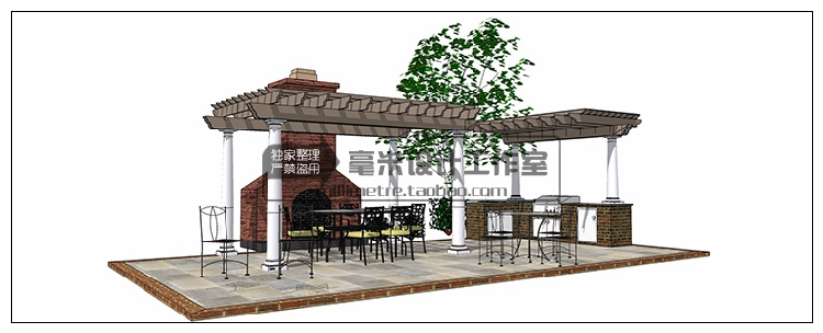 T73 现代廊架SU模型新亚洲新中式花架欧式风雨连廊sketchup景...-48