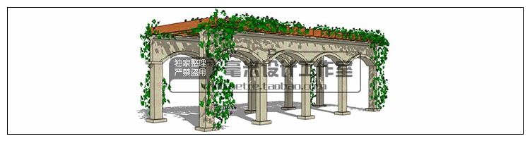 T73 现代廊架SU模型新亚洲新中式花架欧式风雨连廊sketchup景...-10