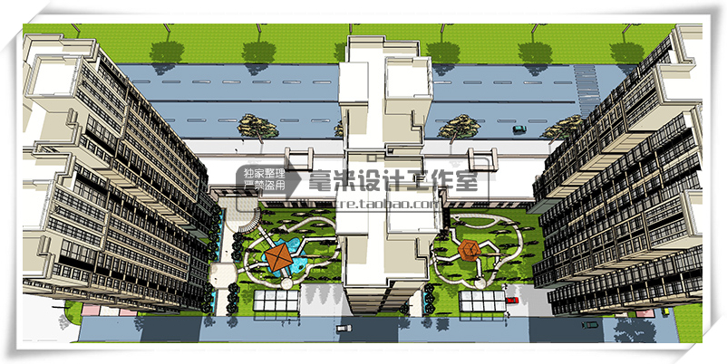 T75 居住区规划小区景观su模型高层住宅楼盘sketchup建筑设计...-12