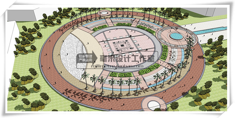 T74 广场公园景观设计su模型新中式欧式园林滨水游园绿地...-23