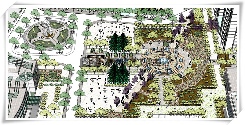 T74 广场公园景观设计su模型新中式欧式园林滨水游园绿地...-5