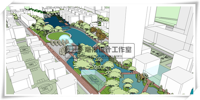 T74 广场公园景观设计su模型新中式欧式园林滨水游园绿地...-6