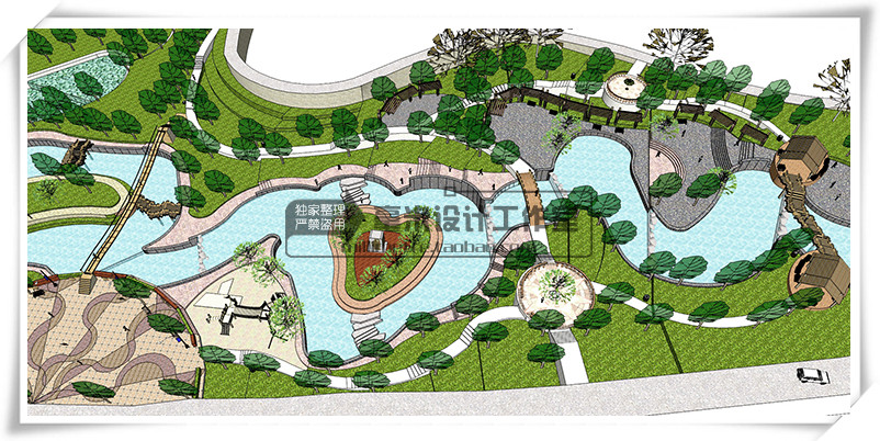 T74 广场公园景观设计su模型新中式欧式园林滨水游园绿地...-14