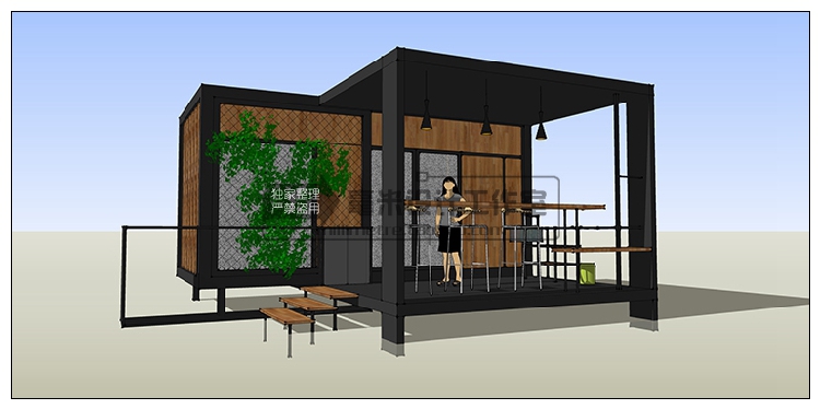 T76 集装箱建筑SU模型改造餐厅咖啡别墅景观工业装配sketchup...-31