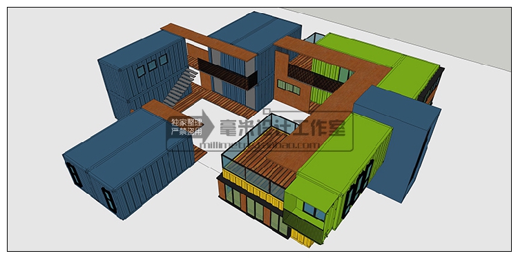 T76 集装箱建筑SU模型改造餐厅咖啡别墅景观工业装配sketchup...-38