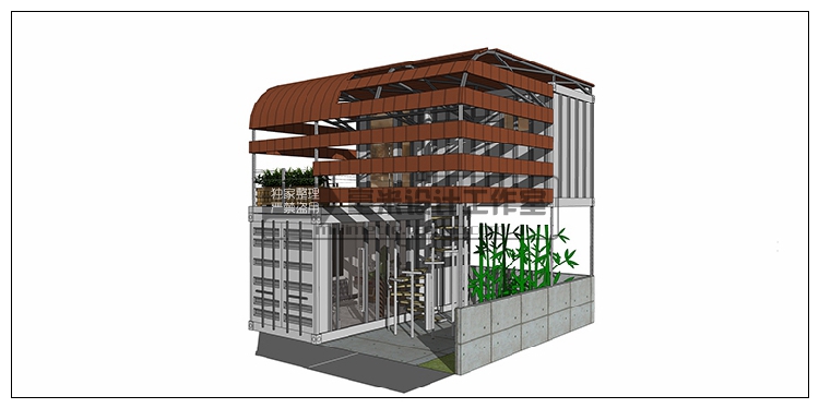 T76 集装箱建筑SU模型改造餐厅咖啡别墅景观工业装配sketchup...-22