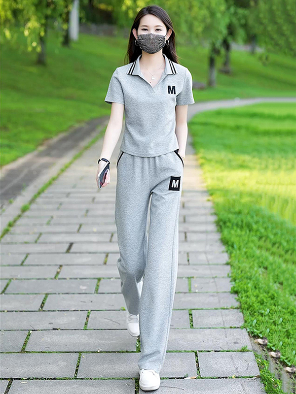 Fashion Casual Suit for Women 2026 Summer New Thin Short-Sleeved T-Shirt and Long Pants Age-Reducing Slimming Sports Two-Piece Set