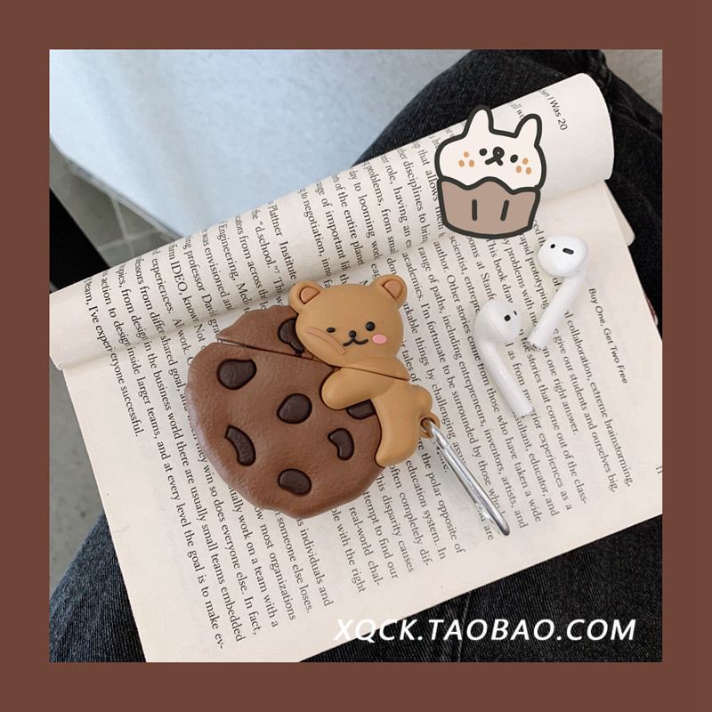 ins cute cookie bear suitable for 1 2 generation airpods protective sleeve apple silicone wireless bluetooth headset female