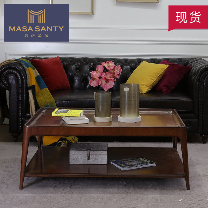 High-end series) Xiaomei Countryside Peach Blossom Heart Wood Sofa Tea Table Square Minimalist Designer Custom Solid Wood Living Room