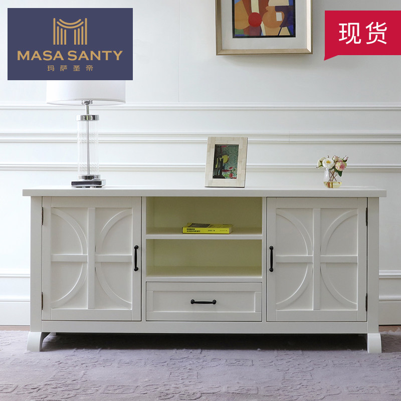 American white TV cabinet light and luxurious bedroom minimalist modern storage high cabinet solid wood-like board room long cabinet customizable