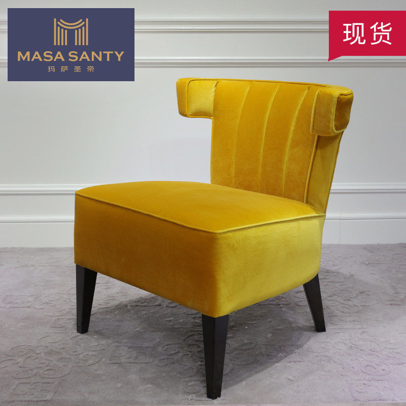 Yellow Sofa Single Cloth Art Living Room Casual Chair Nordic Brief Bedroom Casual Sofa Small Family solid wood light lavish