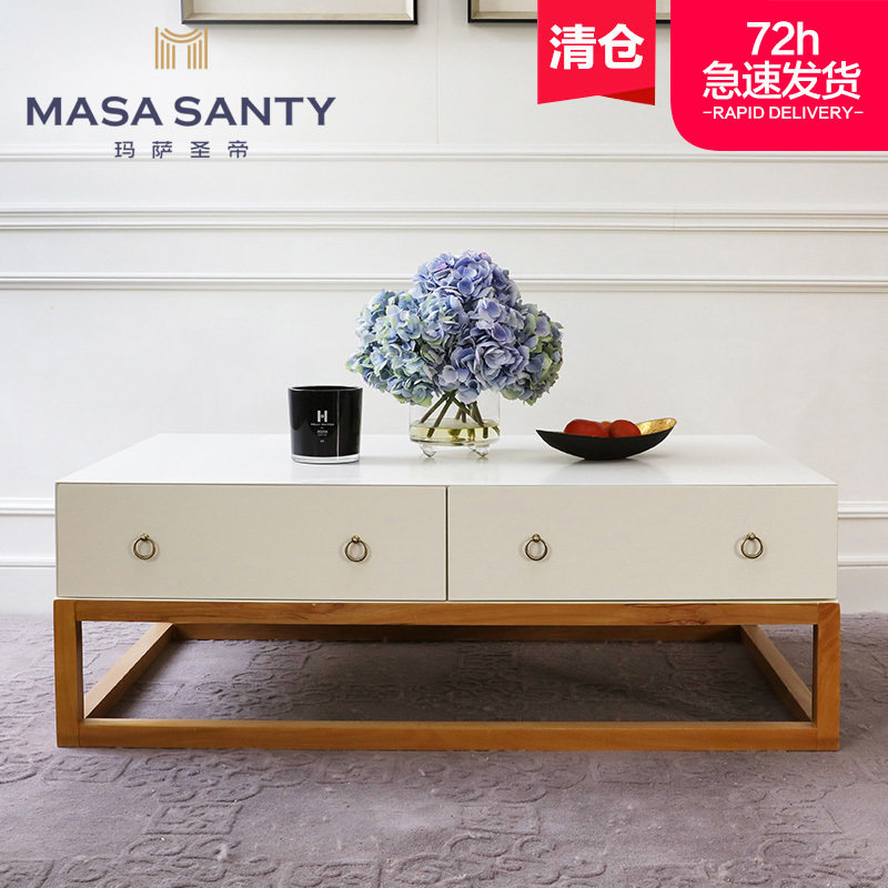 Modern American solid wood white square sofa coffee table designer Nordic minimalist living room furniture with drawers