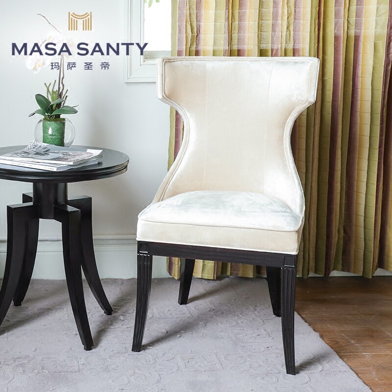 Neoclassical beige dining chair solid wood soft bag sofa chair dining room furniture designer-like board room minimalist modern European style