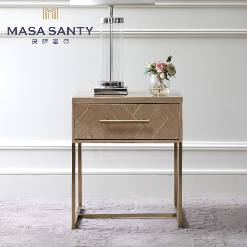 Minima Modern Metal Feet Solid Wood Bed Head Cabinet Small House Type Master Subbedroom Bedside Cabinet Room Containing Cabinet Household Style