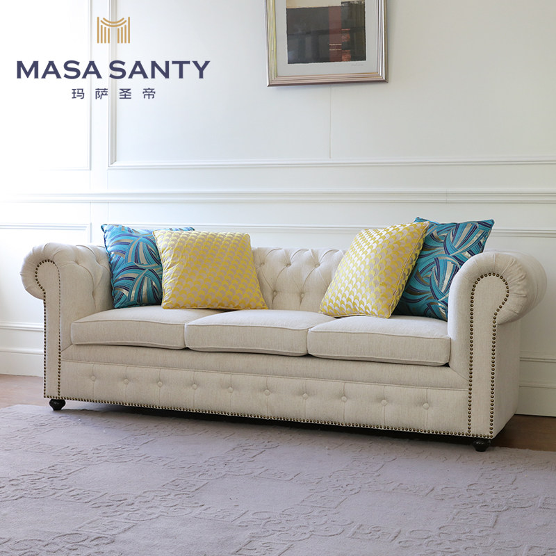 Minimalist modern American white soft bag trio sofa pull button designer decent board room living-room furniture custom-made whole dress