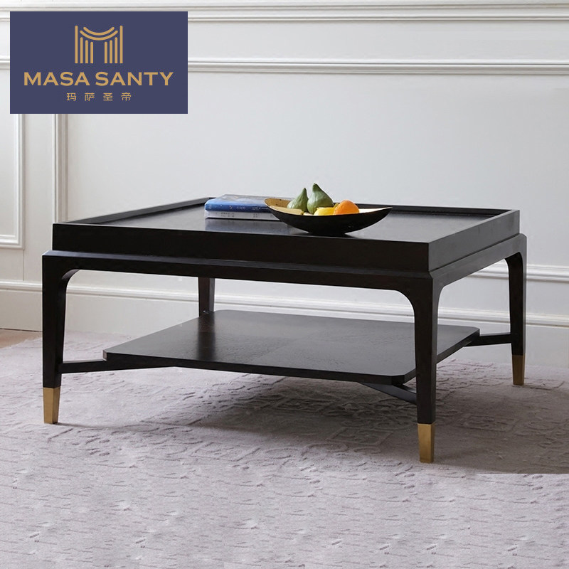 Modern American side tea table style board room solid wood minimalist light lavish tea table square table metal feet small family furniture tea table