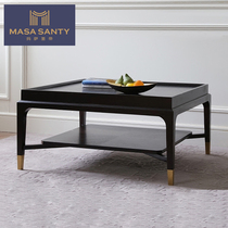 Modern American side tea table style board room solid wood minimalist light lavish tea table square table metal feet small family furniture tea table
