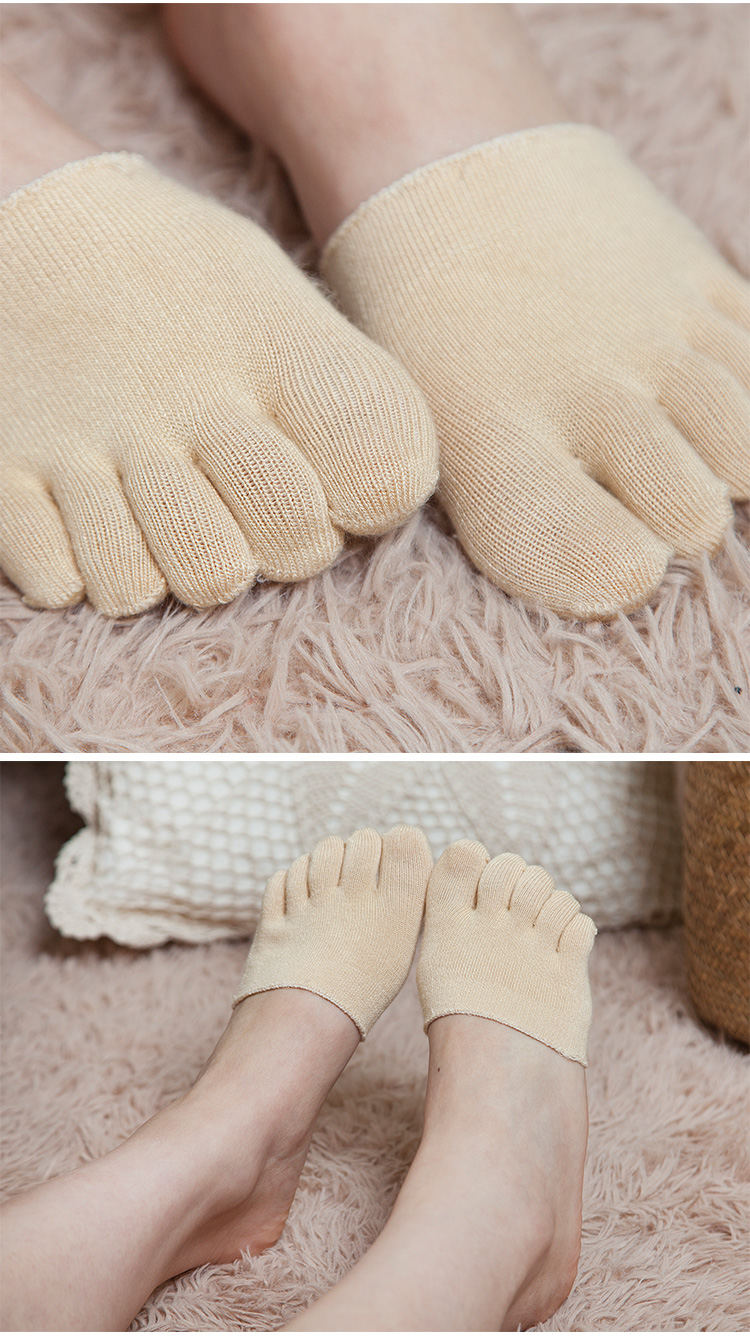 Non-slip mài cao gót nửa palm mã pad năm vớ ngón tay đặt tiếp xúc với ngón chân vô hình nông miệng vớ thuyền nữ mùa hè bông mỏng