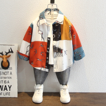 Tide Boy Clothing Boy Shirt 2022 New Autumn Dress Male Girl Cartoon Color Shirt Child Korean Version Long Sleeve Blouse