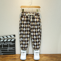 Tide Boy Dress Male Girl Spring Dress 2022 New Ocean Gas 1 Year Old Baby Casual Pants 5 Children Chessboard G Boy Pants