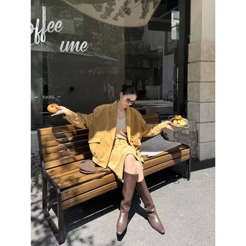 Fiinal "Oxford Street" Retro Green Collar Loose Jacket + Skirt Set