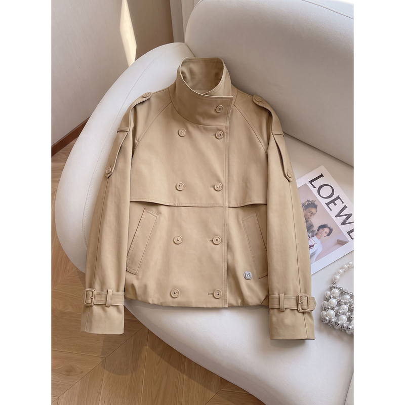 Verumi Khaki Double-Breasted Short Jacket for Women with Stand Collar, New Style, Decorative Autumn Outerwear, British Style Jacket Verumi Khaki Double-Breasted Short Jacket for Women with Stand Collar, New Style, Decorative Autumn Outerwear, British Style Jacket