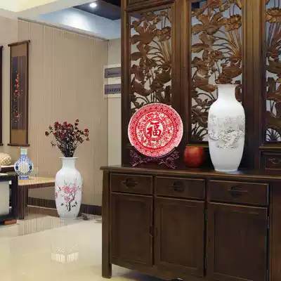 Vase, floor-to-ceiling hotel blue and white large antique living room porcelain bottle, Qingming Shanghe Picture, Jingdezhen pottery