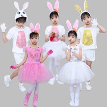 Childrens bunny costumes little white rabbit costumes childrens rabbits long-sleeved skirts cartoon dance gauze skirts