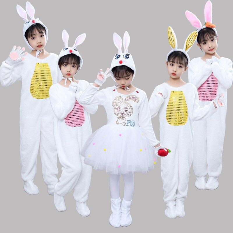 Children's Bunny Costume Little White Rabbit Costume Toddler Rabbit Long Sleeve Skirt Cartoon Dance Dress One Piece